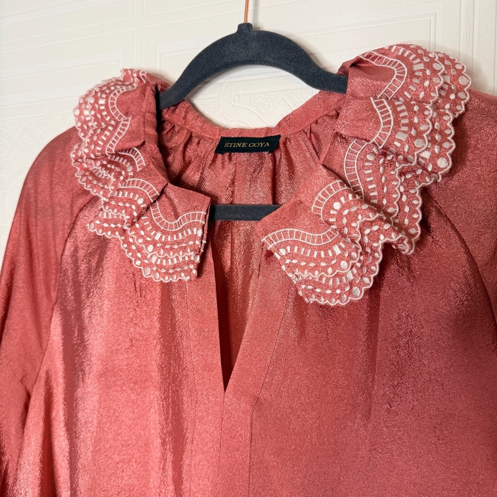 Stine Goya Daki Tiered Long Sleeve Hammered Satin Ruffle Dress Medium - Picture 7 of 11